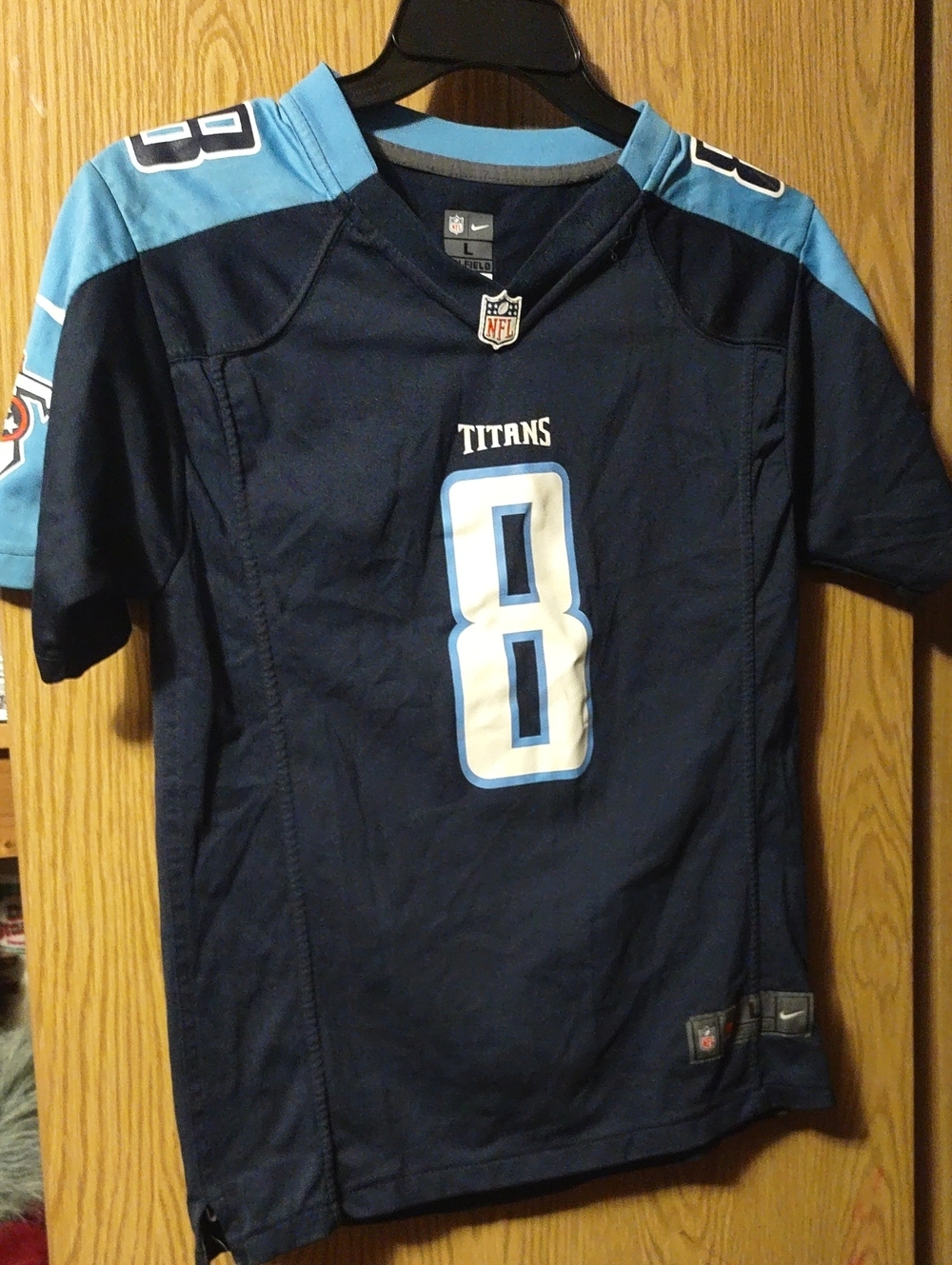 Nike Kids Tennessee Titans #8 Navy and Light Blue Football Jersey